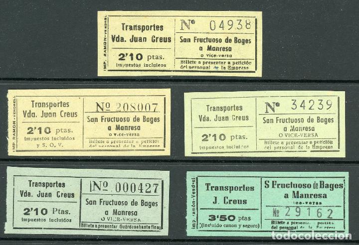 Coleccionismo Billetes de transporte: (L418) 5 BILLETES DE VDA. JUAN CREUS // SAN FRUCTUOSO DE BAGES - MANRESA // A&Ntilde;OS 40 // U9