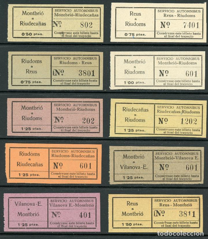 Coleccionismo Billetes de transporte: (L412) 10 BILLETES DE SERVICIO AUTOMNIBUS // MONTBRIO, RIUDECA&Ntilde;AS, VILANOVA, REUS,... // U2