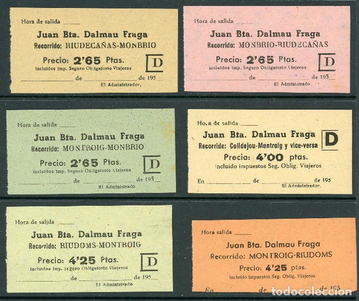 Coleccionismo Billetes de transporte: (L423) 6 BILLETES DE JUAN BTA. DALMAU // RIUDECA&Ntilde;AS, MONBRIO, MONTROIG, COLLDEJOU, // A&Ntilde;OS 50 // U32