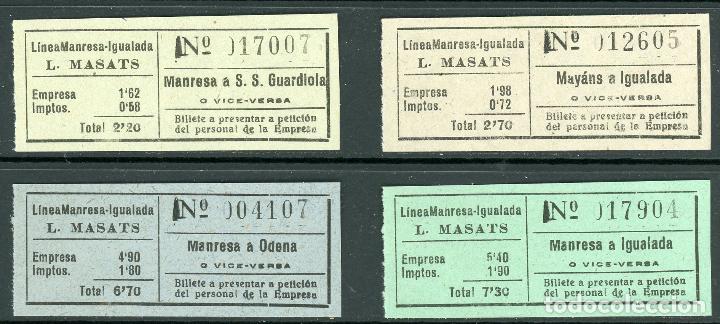 Coleccionismo Billetes de transporte: (L432) 4 BILLETES DE L. MASATS //  S.S. GUARDIOLA, ODENA, IGUALADA, MAYANS // A&Ntilde;OS 40 // U62