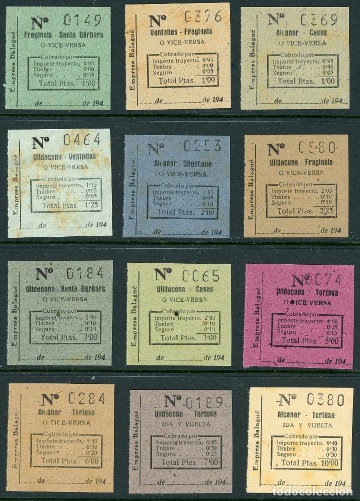 Coleccionismo Billetes de transporte: (L437) 12 BILLETES DE LA EMPRESA BALAGUE // A&Ntilde;OS 40 // U7