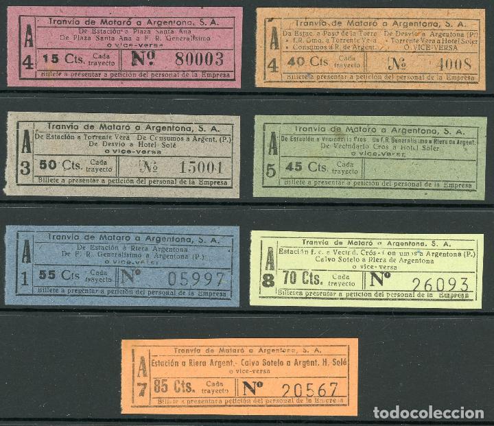 Coleccionismo Billetes de transporte: (L438) 7 BILLETES DE TRANVIA DE MATARO A ARGENTONA, S.A.  // U38
