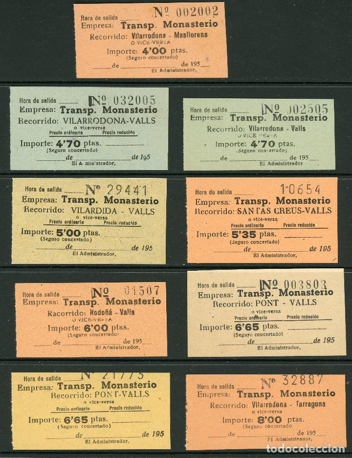 Coleccionismo Billetes de transporte: (L440) 9 BILLETES DE TRANSP. MONASTERIO // VILARRODONA , MASLLORENS, VILARDIDA, // A&Ntilde;OS 50 // U41