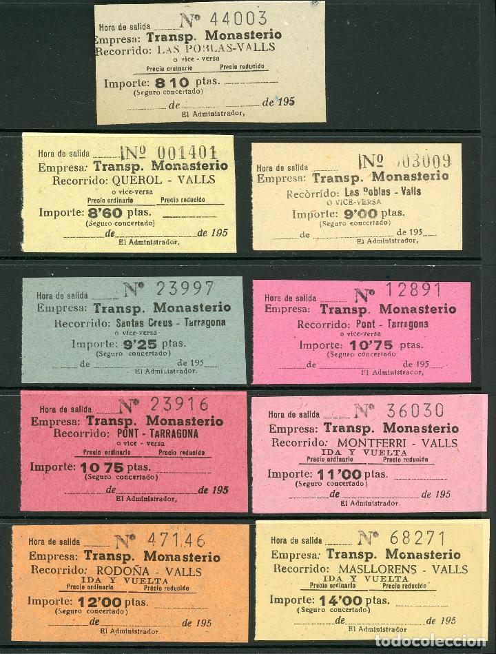 Coleccionismo Billetes de transporte: (L441) 9 BILLETES DE TRANSP. MONASTERIO // LAS POBLAS , MONTFERRI, RODO&Ntilde;A, PONT,.. // A&Ntilde;OS 50 // U41