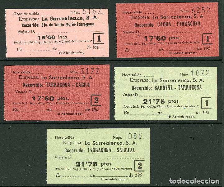 Coleccionismo Billetes de transporte: (L447) 5 BILLETES DE LA SARREALENCA // TARRAGONA, CABRA, SARREAL, PLA DE S. MARIA, // A&Ntilde;OS 50 // U52