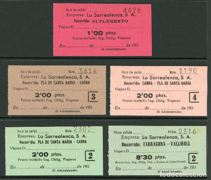 Coleccionismo Billetes de transporte: (L449) 5 BILLETES DE LA SARREALENCA // PLA DE SANTA MARIA, CABRA, VALLMOLL // A&Ntilde;OS 50 // U53
