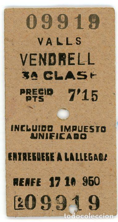 Colecionismos Bilhetes de Transporte: BILLETE EDMONDSON DE FERROCARRIL // VALLS - VENDRELL // 1953