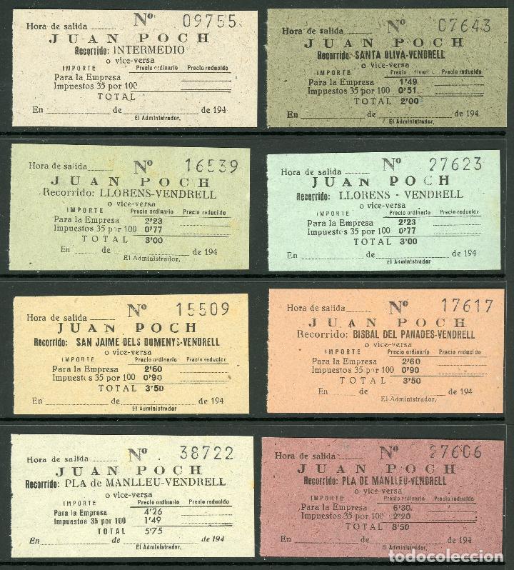 Coleccionismo Billetes de transporte: (L452) 8 BILLETEs DE JUAN POCH  // A&Ntilde;OS 40 // T3