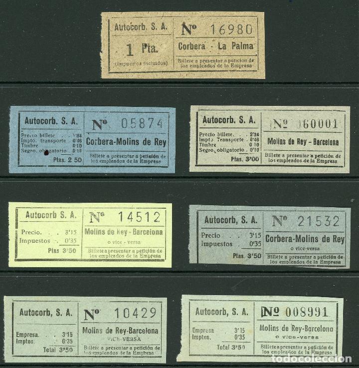 Coleccionismo Billetes de transporte: (L455) 7 BILLETES DE AUTOCORB, S.A. // CORBERA, LA PALMA, MOLINS DE REY, BCN  // A&Ntilde;OS 40 - 50 // T7