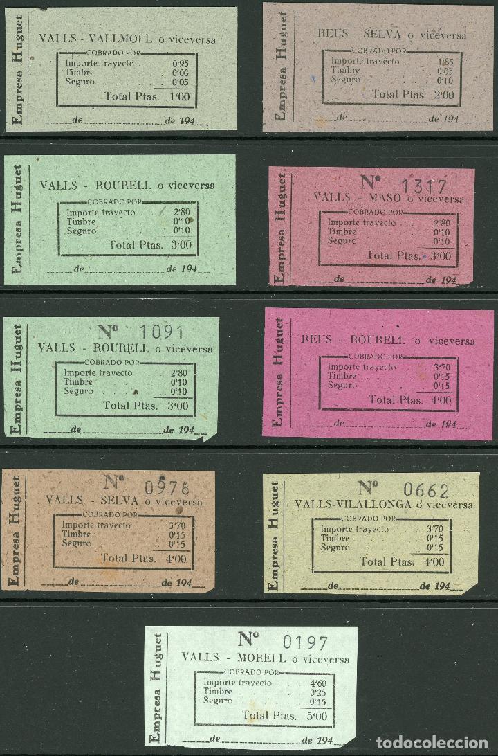 Sammeln von Fahrkarten: (L466) 9 BILLETES DE EMPRESA HUGUET // A&Ntilde;OS 40 // T39