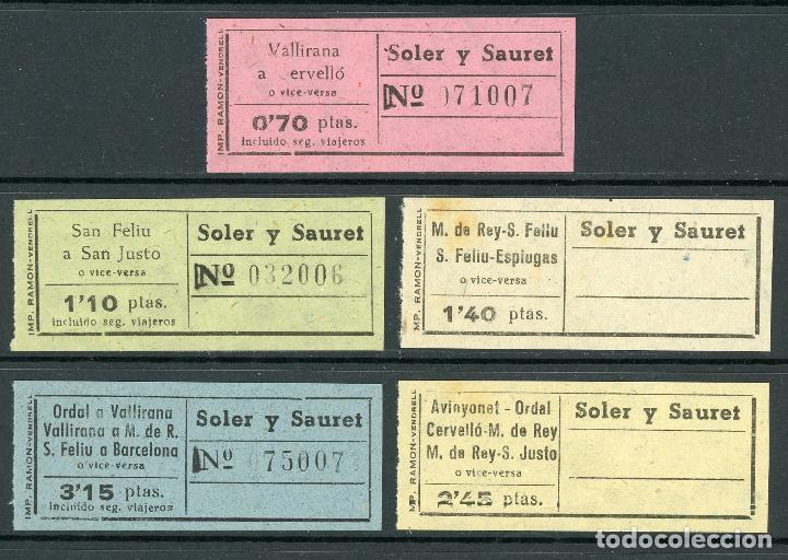 Sammeln von Fahrkarten: (L470) 5 BILLETES DE SOLER Y SAURET //MOLINS DE REU, SAN FELIU, ESPLUGAS,... // T53