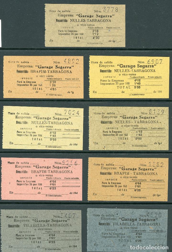 Coleccionismo Billetes de transporte: (L488) 9 BILLETES DE GARAGE SEGARRA // NULLES, BRAFIM, VILABELLA, TARRAGONA  // 1940 // V37