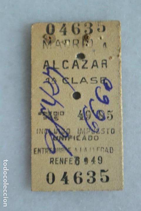 Coleccionismo Billetes de transporte: BILLETE DE FERROCARRIL MADRID-ALCAZAR 1&ordm; CLASE 1950