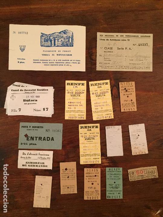 Coleccionismo billetes de transporte: Antiguos billetes / billete de renfe Arenys de Mar y varias entradas a&ntilde;os 50-60
