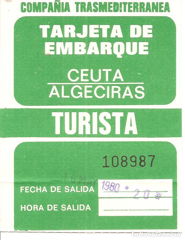 Collectionnisme Billets de transport: BILLETE BARCO, TARJETA DE EMBARQUE, ALGECIRAS-CEUTA, COMPA&Ntilde;IA TRASMEDITERRANEA, 1980