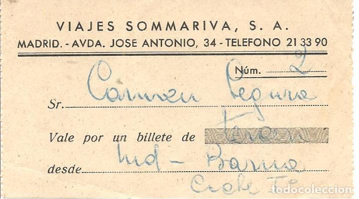 Sammeln von Fahrkarten: BILLETE DE TRANSPORTE, VIAJES SOMMARIVA, MADRID A BARCELONA, 3&ordf; CLASE