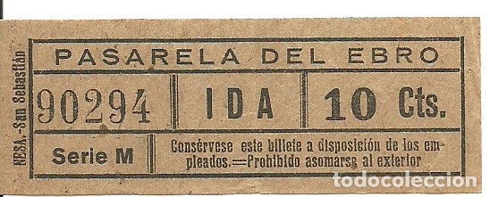 Coleccionismo billetes de transporte: (XJ-180345)BILLETE DE 10 CTS.PASARELA DEL EBRO