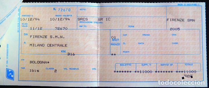 Coleccionismo Billetes de transporte: BILLETE TREN FIRENZE MILANO ITALIA FLORENCIA MILAN 10DIC94