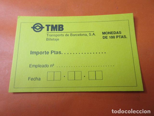 Colecionismos Bilhetes de Transporte: IMPRESO BILLETAJE CAMBIO EN MONEDAS DE 100 PESETAS autob&uacute;s metro Barcelona