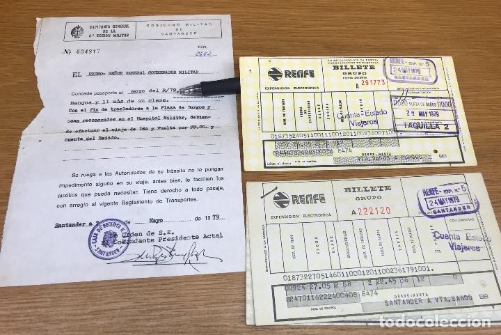 Collectables Transport Tickets: Interesante conjunto documento y 3 billetes de Ferrocarril - VIAJE Soldados a Reconocimiento M&eacute;dico