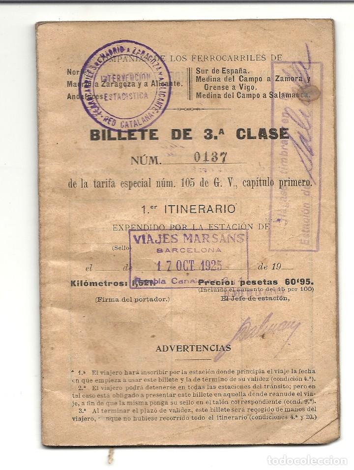 Coleccionismo billetes de transporte: BILLETE 3&ordf; CLASE 1925 - Foto 1