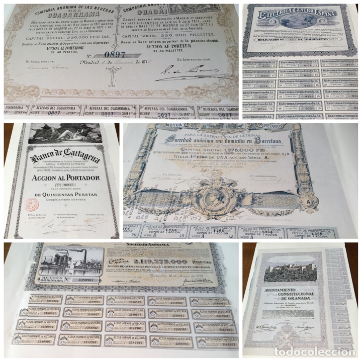 Coleccionismo billetes de transporte: Lote 6 acciones y obligaciones reproducciones