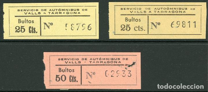 Coleccionismo Billetes de transporte: (L538) 3 BILLETES DE SERVICIO DE AUTOMNIBUS DE VALLS A TARRAGONA // BULTOS // V43