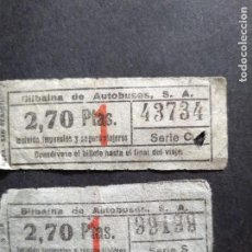 Coleccionismo Billetes de transporte: 2 BILLETE CAPICÚA LA BILBAÍNA DE AUTOBUSES 1961 Y 1962 BILBAO 43734 99199 COLOR AZULADO. Lote 146875862