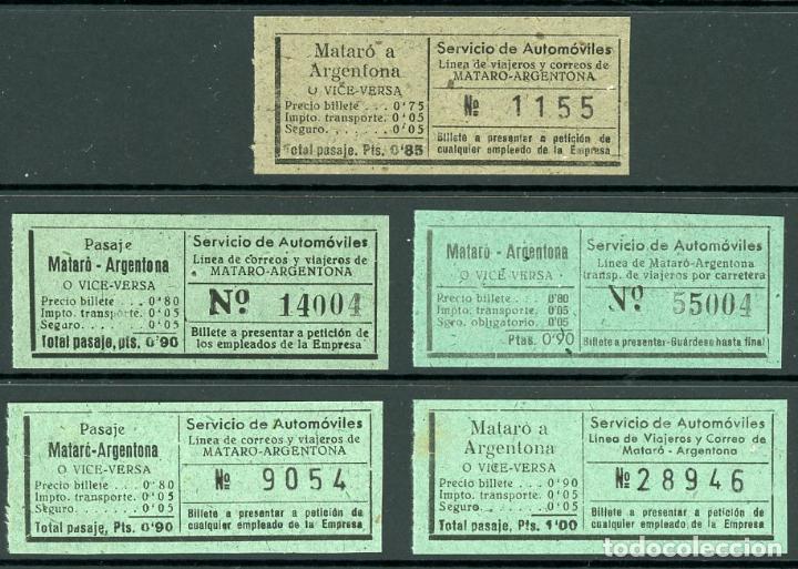 Collectables Transport Tickets: (L574) 5 BILLETES DE SERVICIO DE AUTOMOVILES DE MATARO A ARGENTONA S.A. // Y27