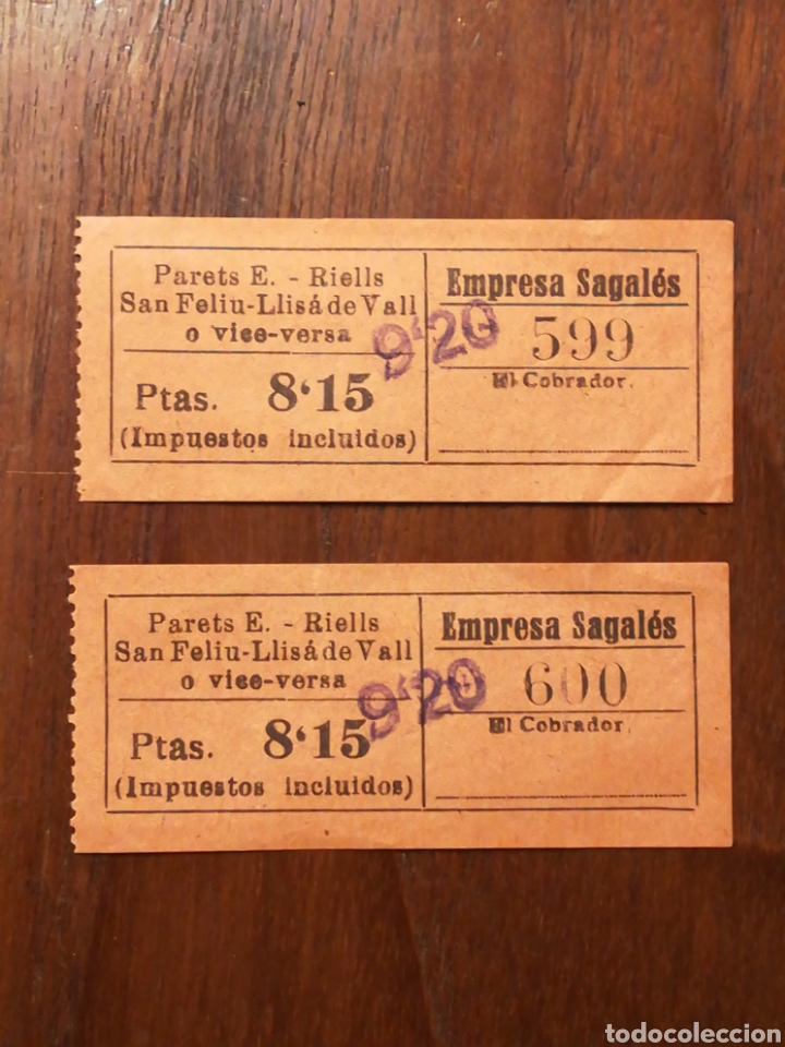 Colecionismos Bilhetes de Transporte: DOS BILLETES BUS. PARETS. RIELLS. SANT FELIU. LLI&Ccedil;A. SAGALES.