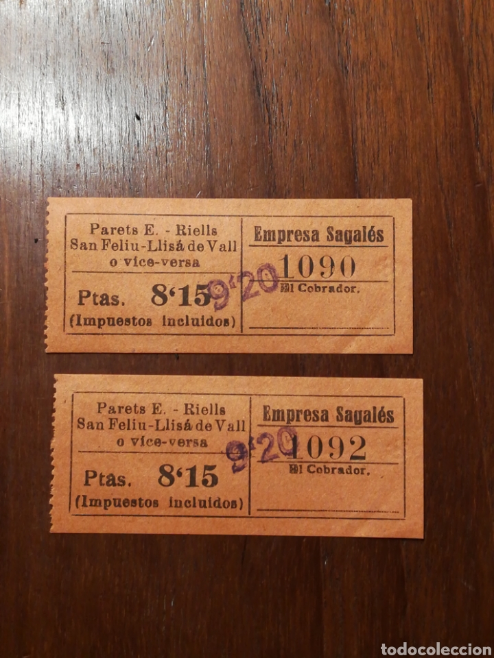 Colecionismos Bilhetes de Transporte: DOS BILLETES BUS. PARETS. RIELLS. SANT FELIU. LLI&Ccedil;A. SAGALES.