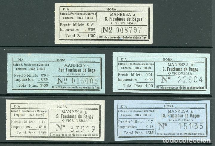 Collectables Transport Tickets: (L588) 5 BILLETES DE JUAN CREUS // MANRESA A SAN FRUCTUOSO DE BAGES // U9