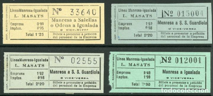 Collectables Transport Tickets: (L602) 4 BILLETES DE L. MASATS // MANRESA, IGUALADA, SALELLAS, ODENA  // U61