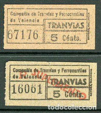 Coleccionismo Billetes de transporte: 2 BILLETES DE COMPA&Ntilde;IA DE TRANVIAS Y FERROCARRILES DE VALENCIA 5 CTS. / S3
