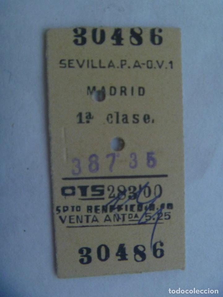 Coleccionismo Billetes de transporte: ANTIGUO BILLETE DE TREN DE 1&ordf; CLASE DE SEVILLA A MADRID , DE RENFE