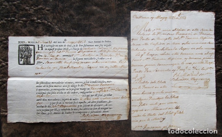 Coleccionismo billetes de transporte: billete de transporte maritimo de carga año 1784 cullera sant antoni de padua + carta