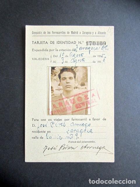 Sammeln von Fahrkarten: TARJETA DE IDENTIDAD. COMPA&Ntilde;&Iacute;A DE FERROCARRILES DE MADRID A ZARAGOZA Y A ALICANTE. VIAJE FERROCARRIL