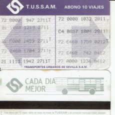 Coleccionismo Billetes de transporte: ANTIGUO ABONO AUTOBUS 10 VIAJES DIBUJO BUS EN REVERSO , TUSSAM SEVILLA BUS