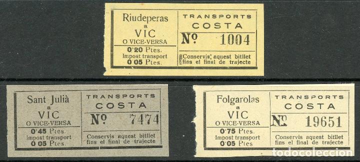 Collectionnisme Billets de transport: (L136) 3 BILLETES DE TRANSPORTS COSTA // VIC // A&Ntilde;OS 30 // Z49