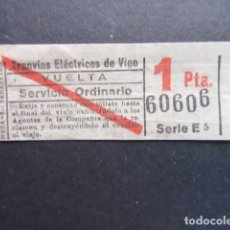 Coleccionismo Billetes de transporte: TRANVIAS ELECTRICOS DE VIGO - BILLETE CAPICUA 60606 - VUELTA (TEXTO GRANDE) 1 PESETAS
