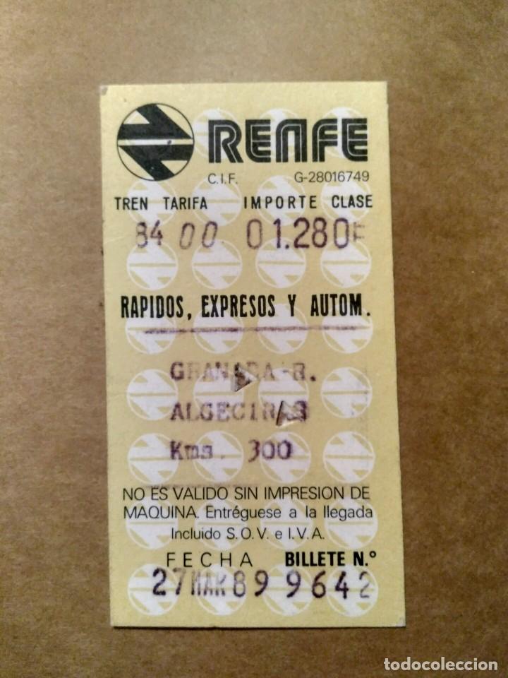 Sammeln von Fahrkarten: BILLETE DE TRANSPORTE RENFE R&Aacute;PIDOS, EXPRESOS Y AUTOM. GRANADA ALGECIRAS 1989