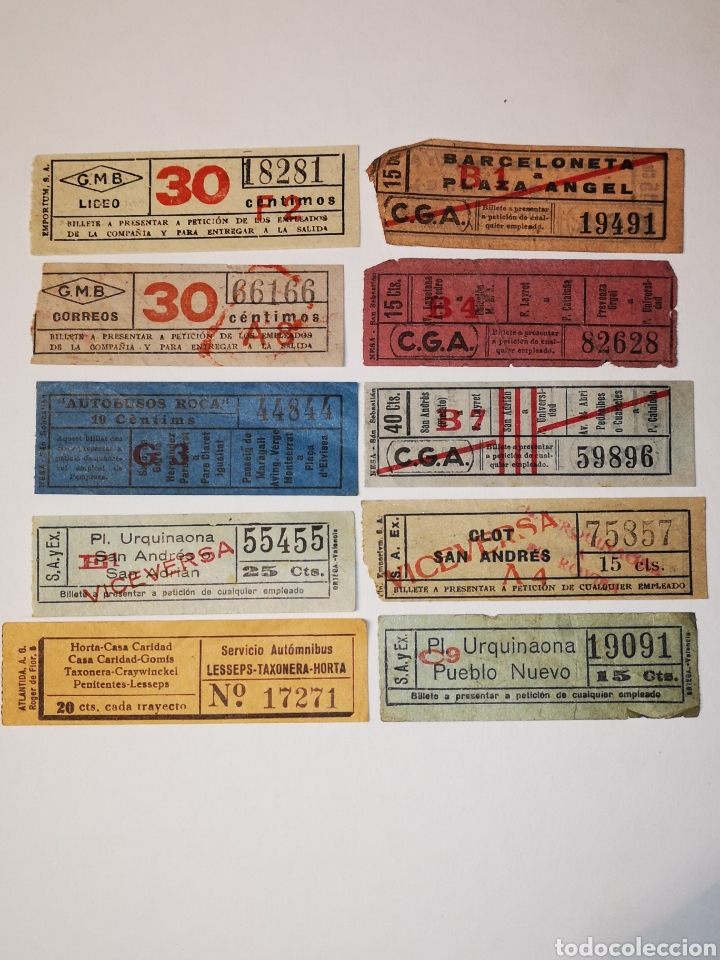 Colecionismos Bilhetes de Transporte: LOTE 10 BILLETES TRANSPORTE TRANVIA, TRAMVIA. AUTOBUSES BARCELONA. CAPICUAS