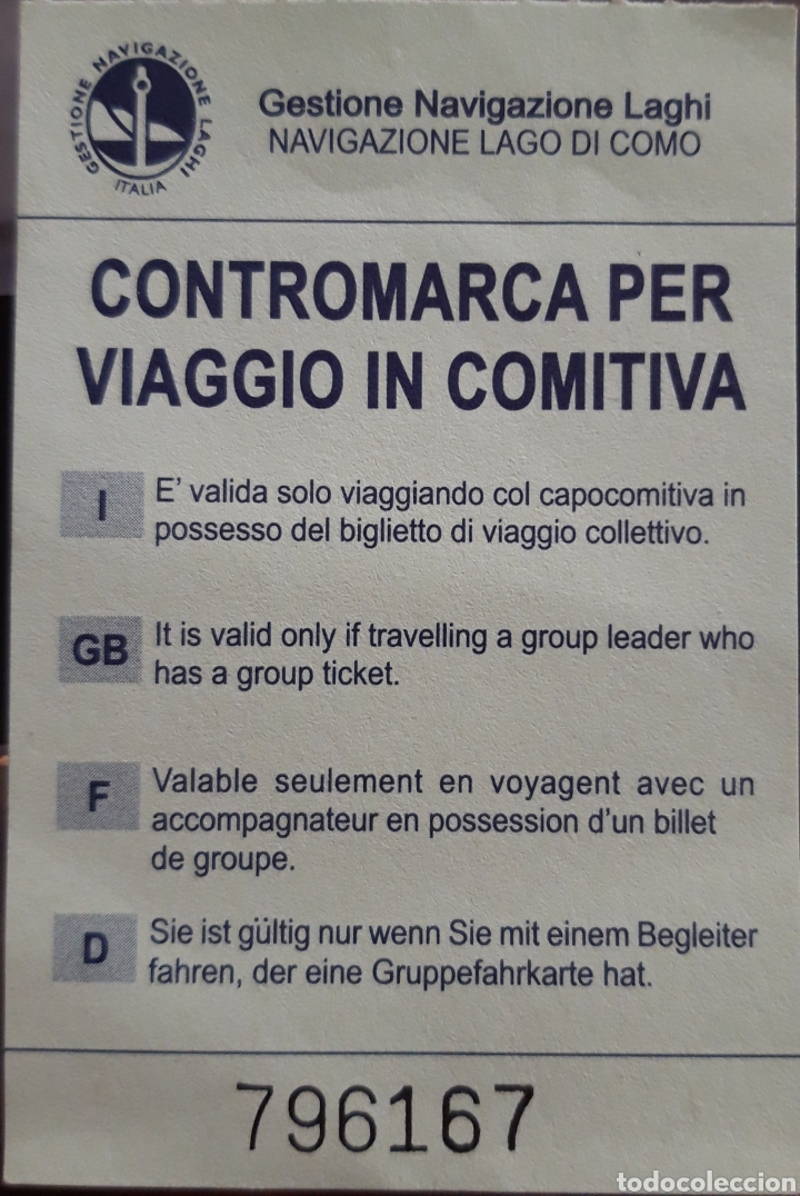Coleccionismo Billetes de transporte: BILLETE BARCO LAGO DI COMO