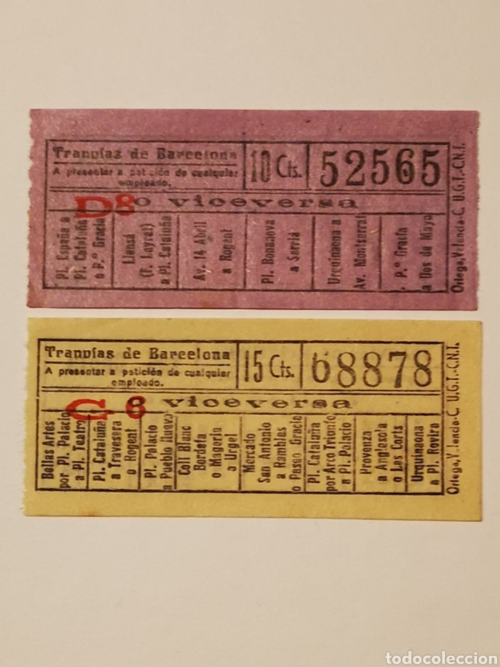 Colecionismos Bilhetes de Transporte: GUERRA CIVIL. BILLETE TRANVIA. TRANVIAS DE BARCELONA. UGT. CNT