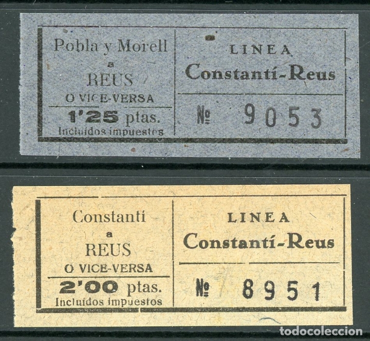 Colecionismos Bilhetes de Transporte: (L637) 2 BILLETES DE LINEA CONSTANTI - REUS // POBLA Y MORELL, CONSTANTI - REUS // Z46