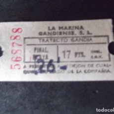 Coleccionismo Billetes de transporte: TRANSPORTE-V37-A-BILLETE-LA MARINA GANDIENSE-GANDIA-VALENCIA-1980