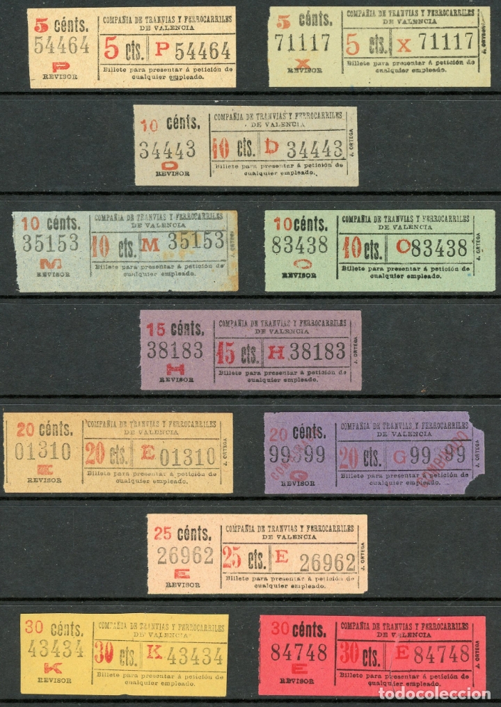 Coleccionismo Billetes de transporte: 11 BILLETES DE COMPA&Ntilde;IA DE TRANVIAS Y FERROCARRILES DE VALENCIA // S4