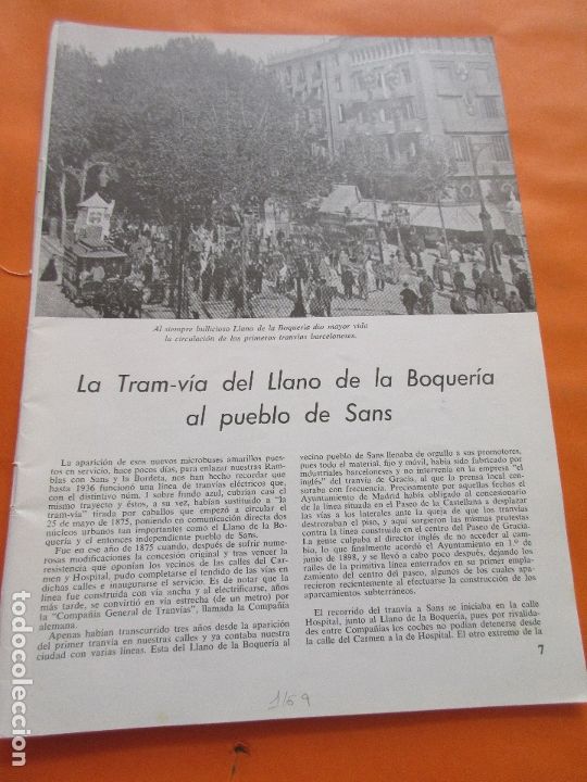 Collectionnisme Billets de transport: ARTICULO 1969 - EL TRANVIA TRAM-VIA DEL LLANO DE LA BOQUERIA AL PUEBLO DE SANS - 2 PAGINAS