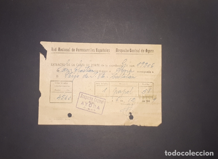 Colecionismos Bilhetes de Transporte: RED NACIONAL DE FERROCARRILES ESPA&Ntilde;OLES DESPACHO CENTRAL DE AYORA VALENCIA