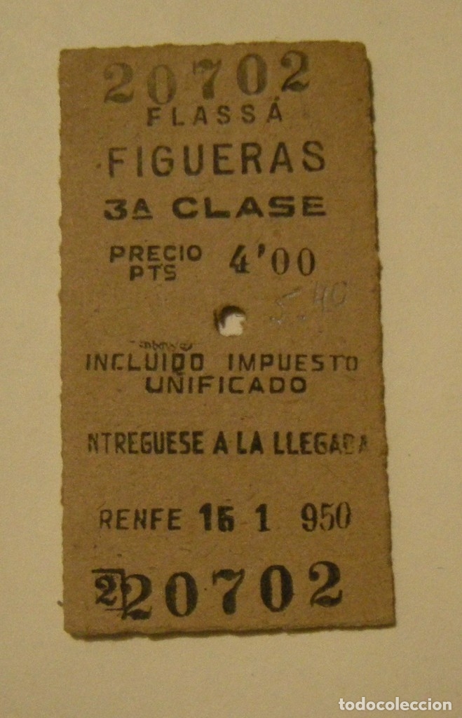 Collectables Transport Tickets: BILLETE EDMONSON FLASSA - FIGUERAS EN BUEN ESTADO A&Ntilde;O 1950